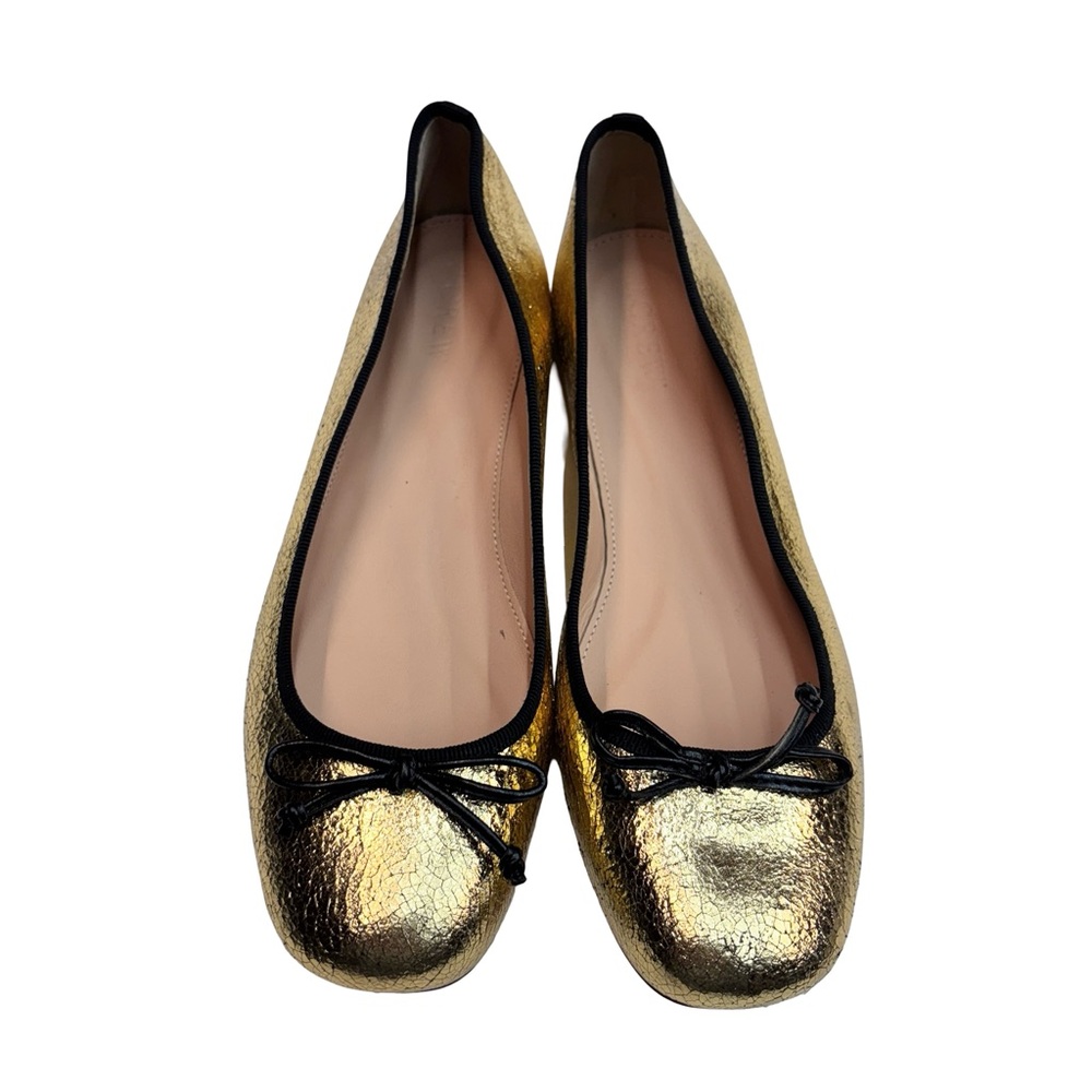 J Crew Gold/Black Leather Ballet Flats Sz 8
